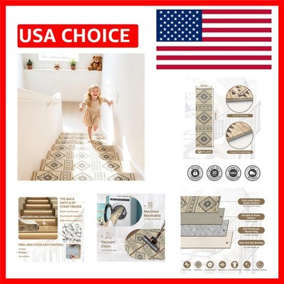 Non-Slip Washable Stair Covers, 4-Pack - Moroccan Beige, 8x30in, 2026 Upgrade