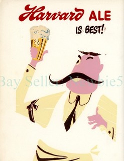 Lowell Mass MA HARVARD ALE BEER BREWERY POSTER/SIGN c1940s Advertising/AD