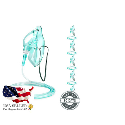 Ansnf 5 Pack Oxygen Face Mask Adult 6.6 Tube Adjustable Elastic Strap - Size L