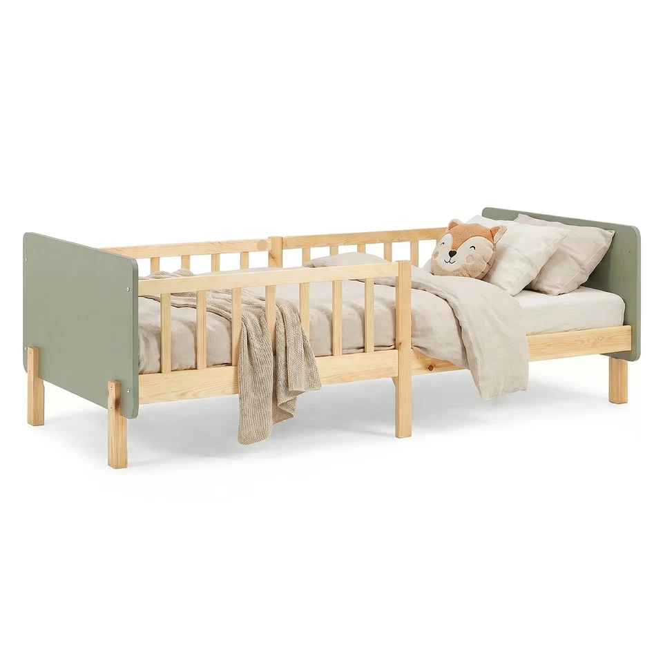 Kinderbett 90x200 cm Rausfallschutz Holz Grün Kinder Bett Lattenrost Homestyle4u - Bild 2 von 4