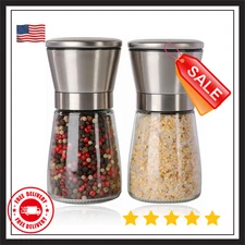 Salt and Pepper Grinder Set Refillable, Salt Pepper Grinder Shaker Stainless Ste
