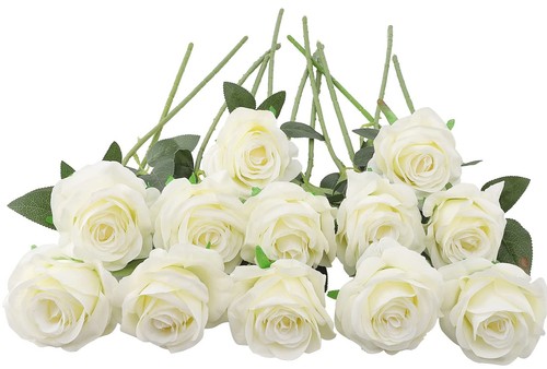 12 PCS Artificial Roses Single Long Stem Silk Blossom Fake Flower for Home Pa...