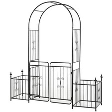 Outsunny Metal Garden Arbor Arch Gate w/ 2 Side Planter Boxes & Vine Frame