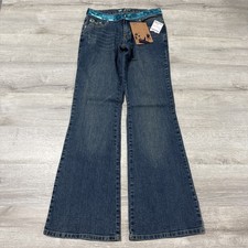 DFX Jeans Juniors 7 Blue Denim Stretch Flare Pants NWT Sequin Waist Y2K