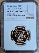 2020 Gold Proof 50p Withdrawal from European Union PF70 Ultra Cameo NGC Box&COA
