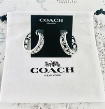 New Coach Signature C Hoop Silver Earrings