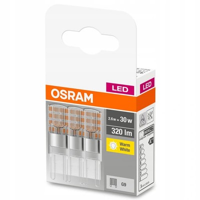 3x OSRAM LED PIN 30 G9 2,6W = 30W warmweiß 2700K 320lm EEK:E (Spektrum A-G)