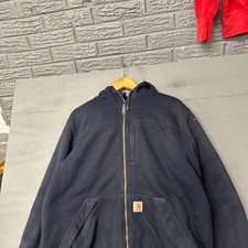 Carhartt Rain Defender Mens Large Navy Blue Full Zip Quilted Lined Hoodie Jacket
