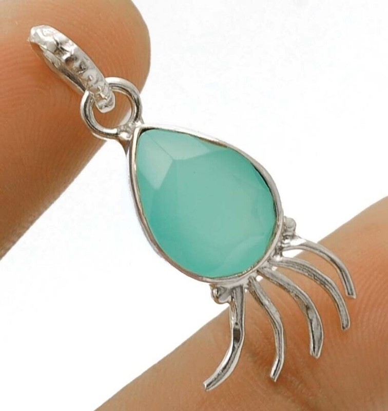 Natural Aquamarine Chalcedony 925 Sterling Silver Pendant Jewelry @9-2