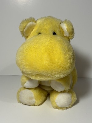 VINTAGE Yellow Hippo Plush w CHIME Sound by Applause Korea 1986 Blue Bow RARE
