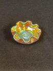 Vintage Tiffany LCT Favrile Scalloped Gold Iridescent Salt Cellar Dish Signed