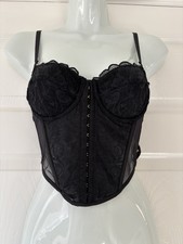 Primark Black Lace & Mesh Hook-and-Eye Corset Top - Size 34B
