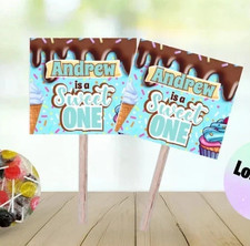 6 x Personalised SWEET ONE  Theme Lollipops Lollies Birthday Favour