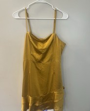 Lulu's Mustard Yellow Satin Ruffled Mini Dress Size Medium