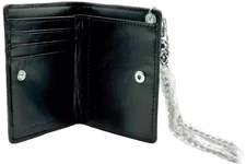 Michael Kors Parfums Black Faux Leather Wallet ID Card Holder Silver Tone Chain