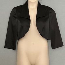 AGB Dress Womens Jacket XL Black Satin Bolero Cropped 3/4 Sleeve Evening Formal