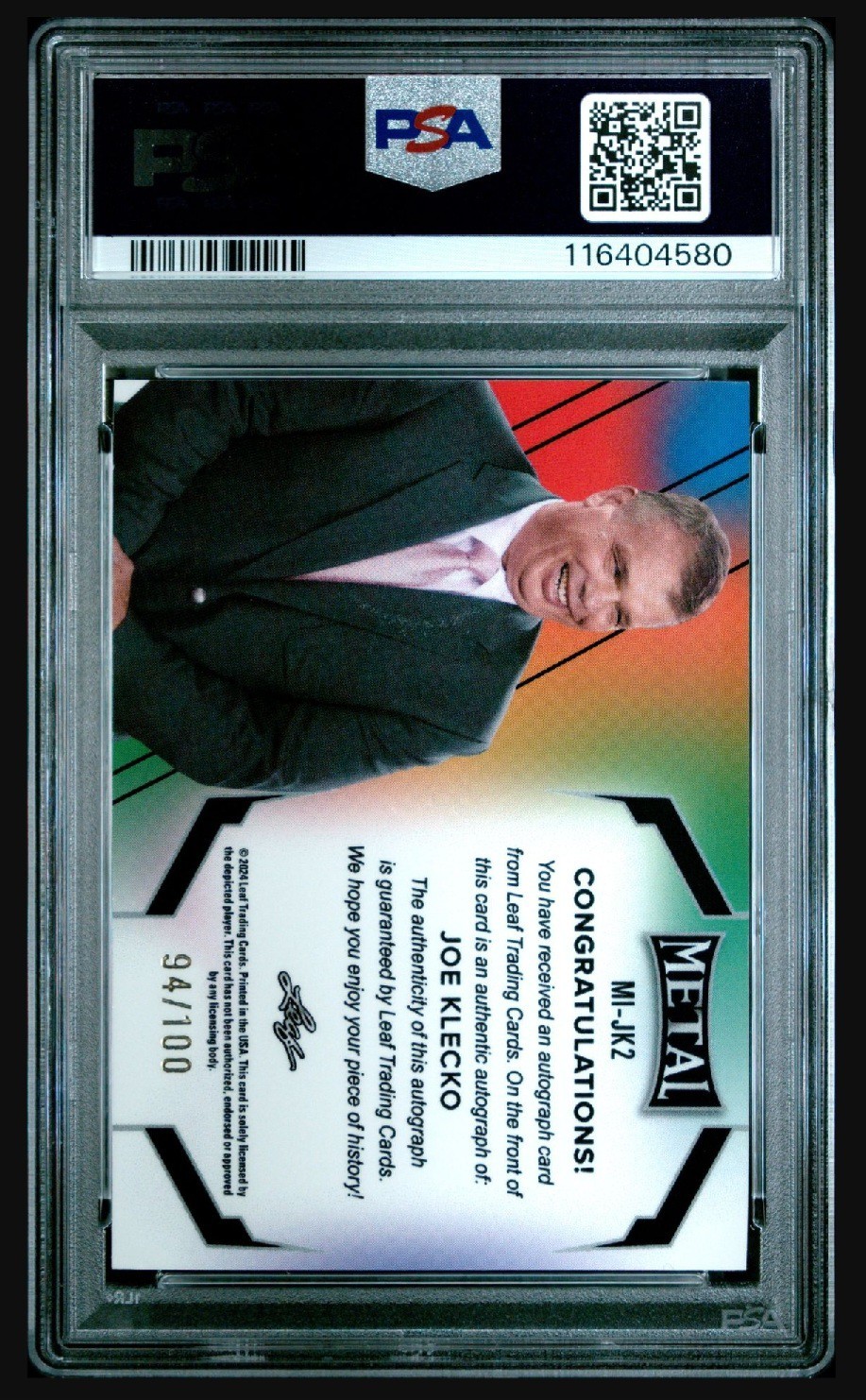 PSA 9 - JOE KLECKO #/100 Auto - 2025 Leaf Sports Heroes Inscription ON-CARD NYSE view 2