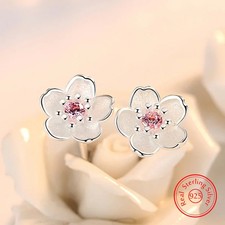 Flower Stud Earrings 925 Sterling Silver Crystal Push Back Women Jewelry