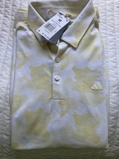 NWT Adidas-Go-To-Golf Polo Printed Men's MEDIUM 70 White/Powder Yellow
