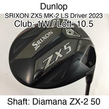 Dunlop SRIXON ZX5 MK-2 LS Driver 2023 1W Driver 10.5 Diamana ZX-2 50 Stiff Regul