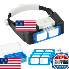 Beileshi Rechargeable Head-Mounted Magnifier w/ LED Light, Double Lens Headband