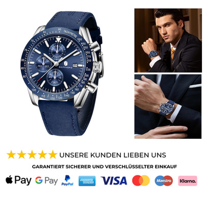 Herren Uhren Analog Quarz Chronograph Lederband Wasserdicht