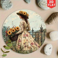 7.87inch Vintage Sunflower Lady Halloween Decoration Round Aluminum Wall Art