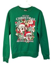 Fifth Sun Kids Sz Medium Christmas Cats Sweatshirt Green Meowy and Bright Cotton
