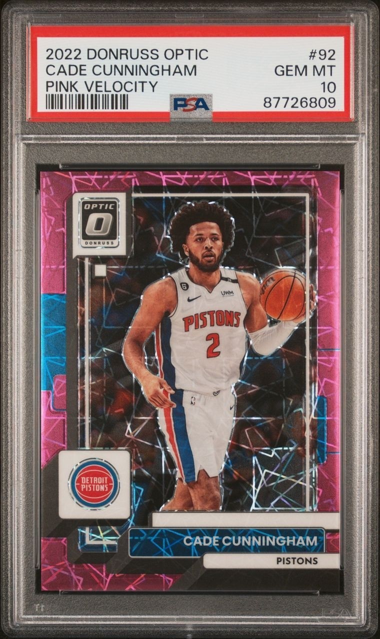 2022 PANINI DONRUSS OPTIC 92 CADE CUNNINGHAM PINK VELOCITY /79 PSA 10 POP 6