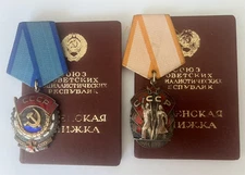 USSR Orden Badge of Honour and Red Banner of Labour with certificates CCCP award