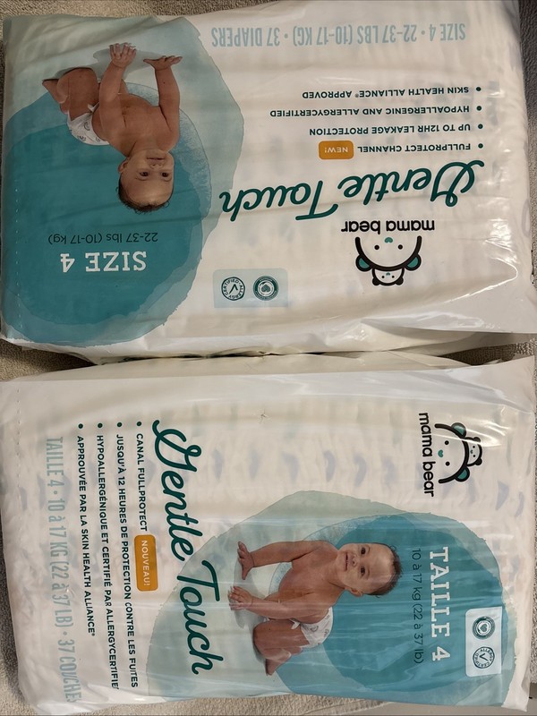 Mama Bear Gentle Touch Diapers, Hypoallergenic, Size 4 22-37 Lbs 2 PK New