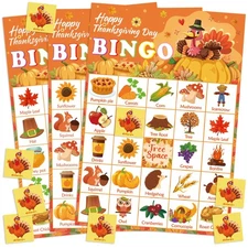 Thanksgiving Bingo Game Set For Kids 24 Player Cards 25 Calling Cards 500 Mar...