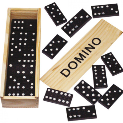 Domino Spiel mit 28 Steinen in Holzbox | Gesellschaftsspiel Dominosteine | NEU