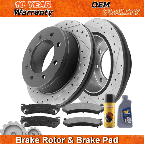 2pc Rear Drill Brake Rotors + 4 Pads For 2000-10 Chevy GMC Silverado Sierra 2500 - Bild 1 von 6
