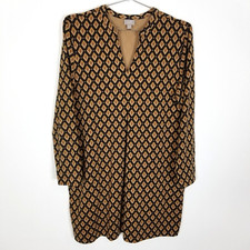 J. Jill Women 3/4 Sleeve Knee-Length Dresses Size L Stretch Brown Printed