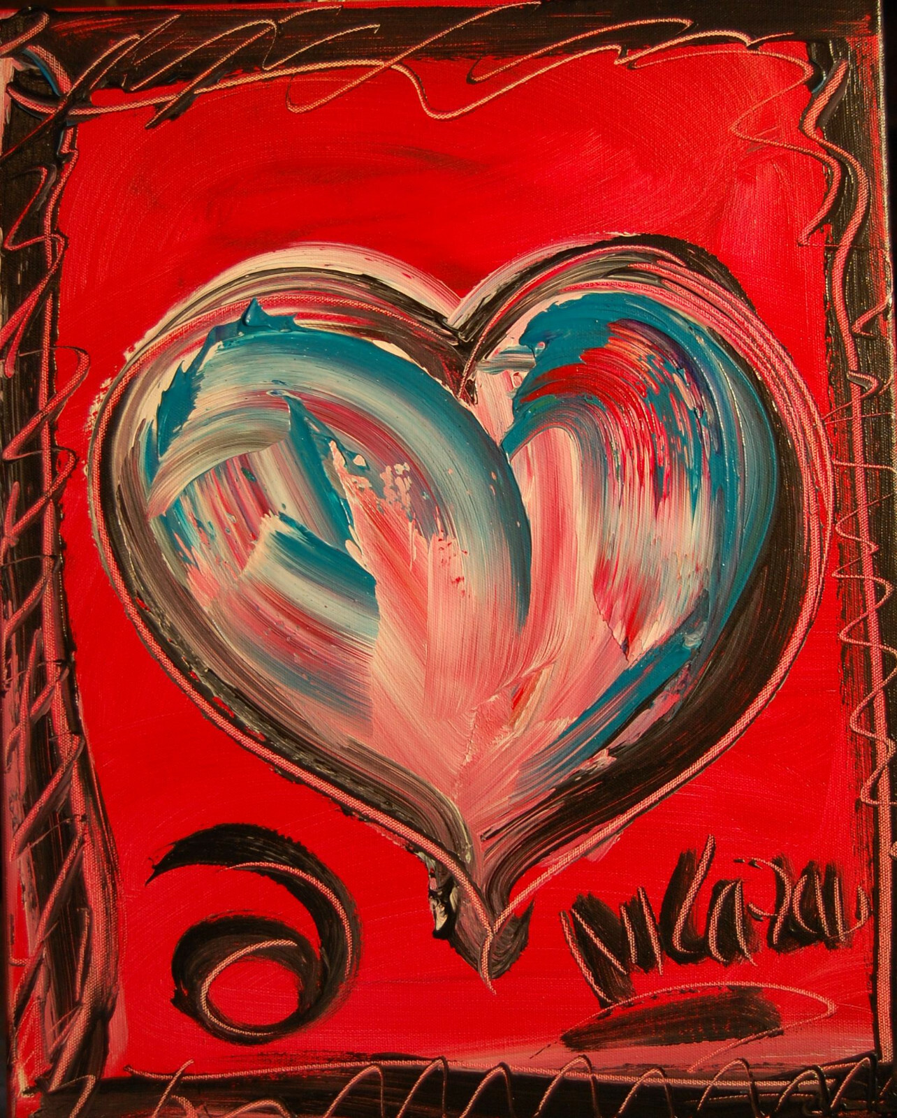HEART VIBE ABSTRACT  stretched  PAINTING CANVAS ART CONTEMPORARY 87PDFB