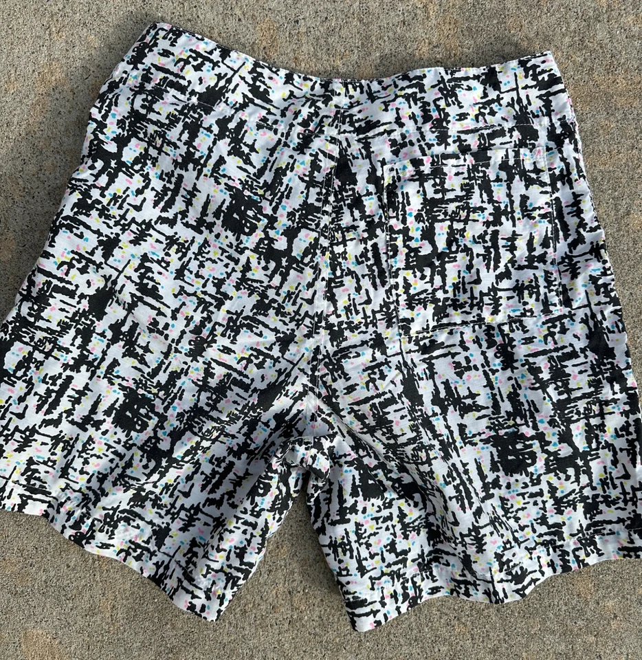 Bañador corto de surf Breezin Beach Board años 80 vintage 32" EE. UU. blanco y negro Foto 4 de 4