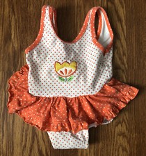 Vintage toddler girls 18-24 2T One Piece polka dot Swimsuit Bathing Suit Skirt