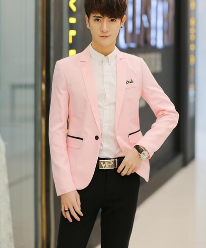 New Fashion Men's Slim Pink Casual Suit 