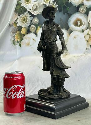 Cowboy Rancher Mit Hut Chaps Pferdesattel Western Dekor Bronze Statue Skulptur