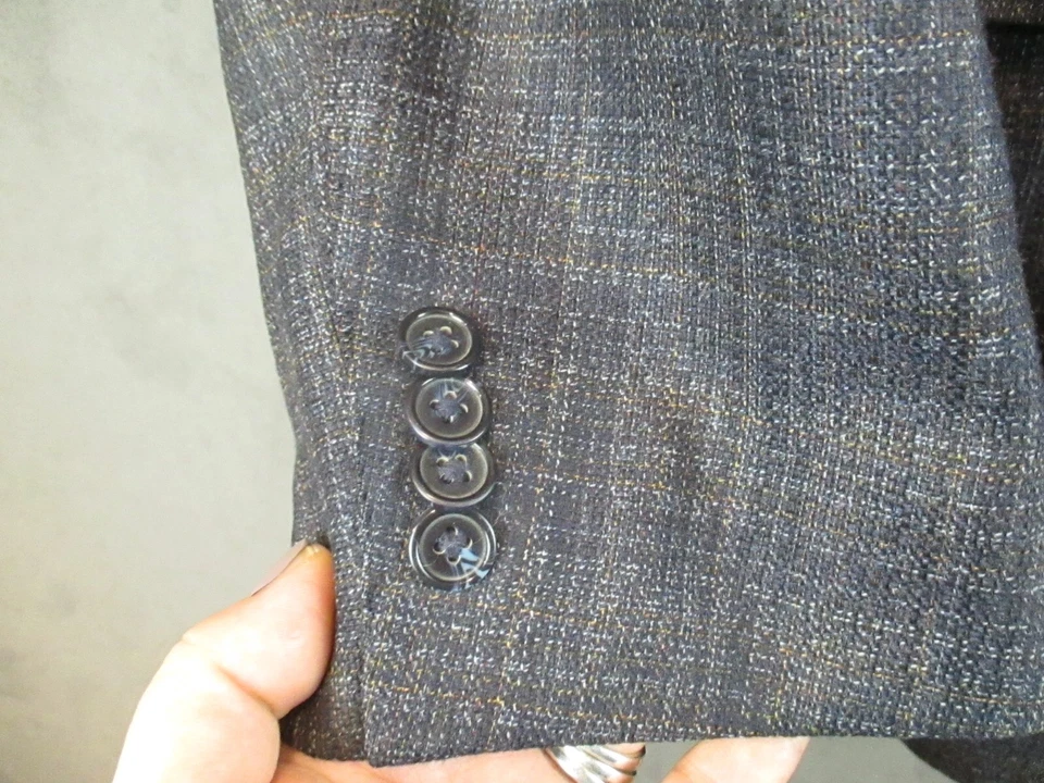 Abrigo deportivo Jhane Barnes para hombre 46 gris a cuadros lana seda lona completa Y2K Foto 4 de 4