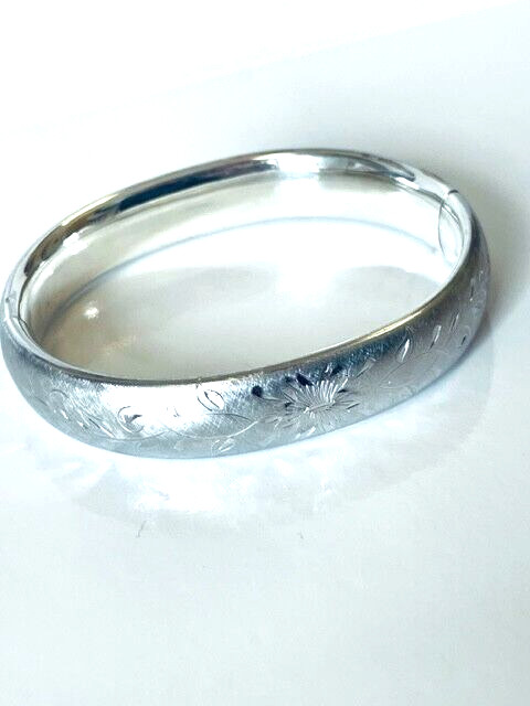 Silver Engraved Hinged Bangle Bracelet - image 4