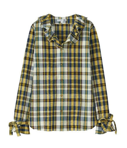 Uniqlo Women JW Anderson Seersucker Ruffle Long Sleeve Blouse Yellow M Medium - Picture 1 of 2