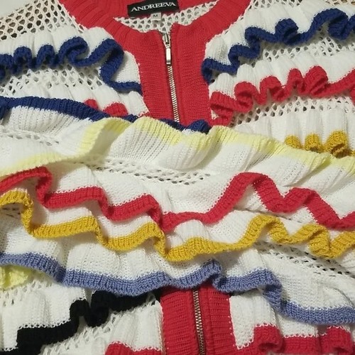 Andreeva Designer Sweater Couture Hand Knitted Zip Up Medium Layered Ruffles - Picture 5 of 7