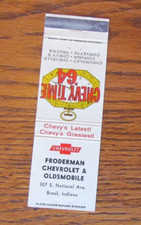 1964 FRODERMAN CHEVROLET CAR DEALER MATCHBOOK COVER: BRAZIL, IN MATCHCOVER -C5