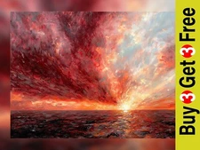 Fiery Sunset Horizon 8"x6" Print on Matte Paper | Vibrant Ocean Oil Painting