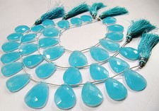 Aqua blue Chalcedon Pear Shape Briolette Beads Hydro Quartz strand 8 inch