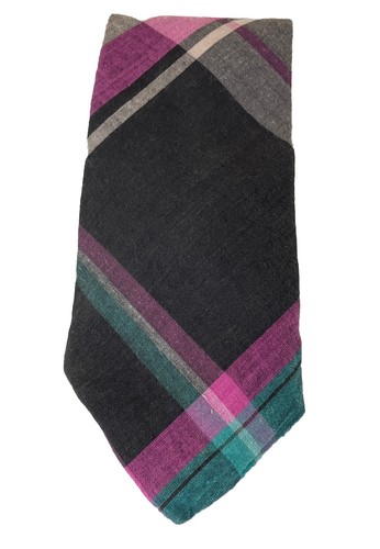 VTG Christian Dior Monsieur Madras Plaid Multicolor Cotton Tie Gray Pink Teal - Picture 4 of 9