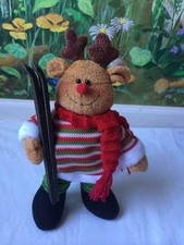 Plush Christmas Moose with Skis Stands over 13 Inches Tall