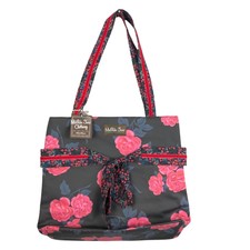 Matilda Jane Heart Strings Tote Bag Bow Black Pink Floral Coated Cotton New